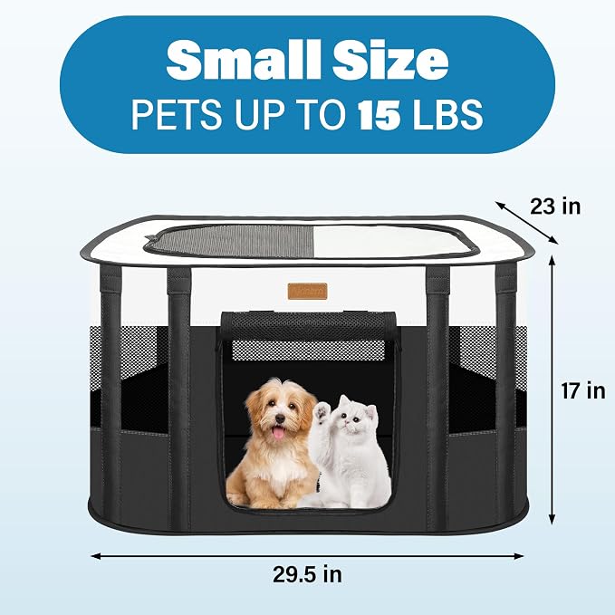 Dog Playpen - Foldable Cat Play Pens for Pubby,Kitten, Rabbit,Portable Pet Tent with Carring Bag for Indoor/Outdoor Travel Camping (Black-Small)