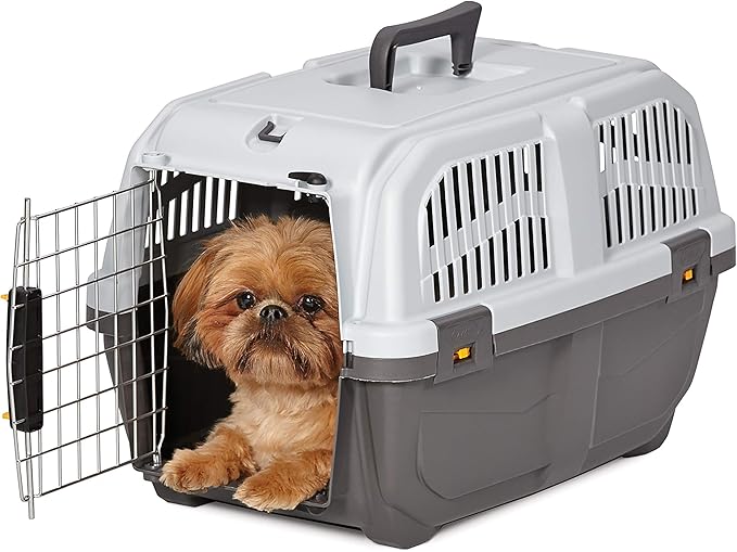 Skudo by MidWest 22-Inch Travel Carrier, Gray, Fits Pets up to 12 lbs | Hard-Sided Pet Carrier, Travel Crate with Handle, Ventilated Design, Locking Tabs, Easy Assembly