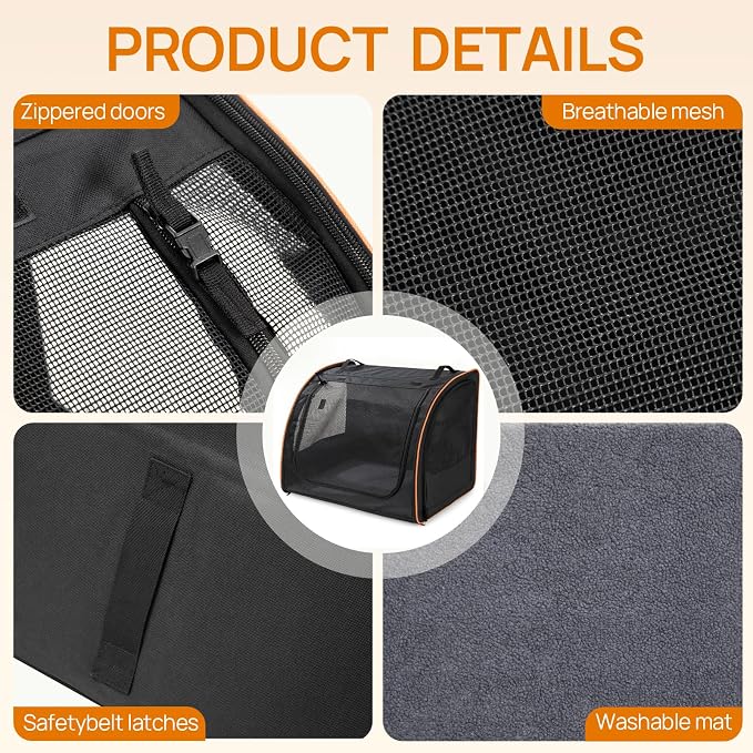 Dog Car Seat, Enclosed Carrier for Pets Travel Safety Dog Crate Soft-Sided Covered Car Kennel Carrier for Backseat for Medium Dogs (S)