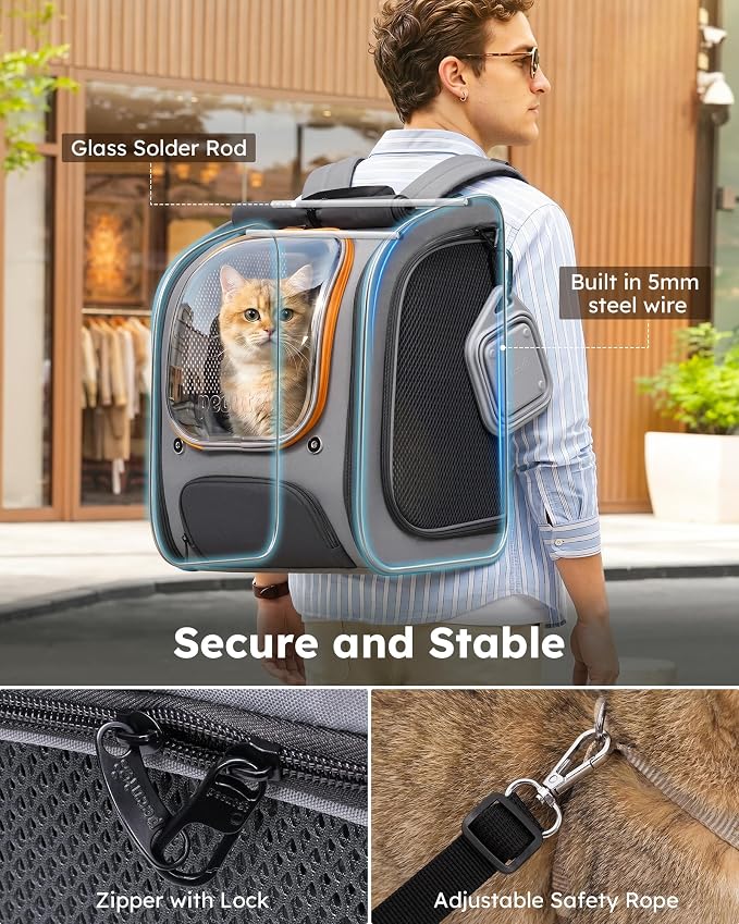 Pecute Cat Backpack Carrier,Large Space Cat Bubble Backpack,Ergonomic,Gray | Upgraded Transparent Window Offers Greater Transparency,More Wear-Resistant,Sunshade curtain,Folding bowl,Ventilated