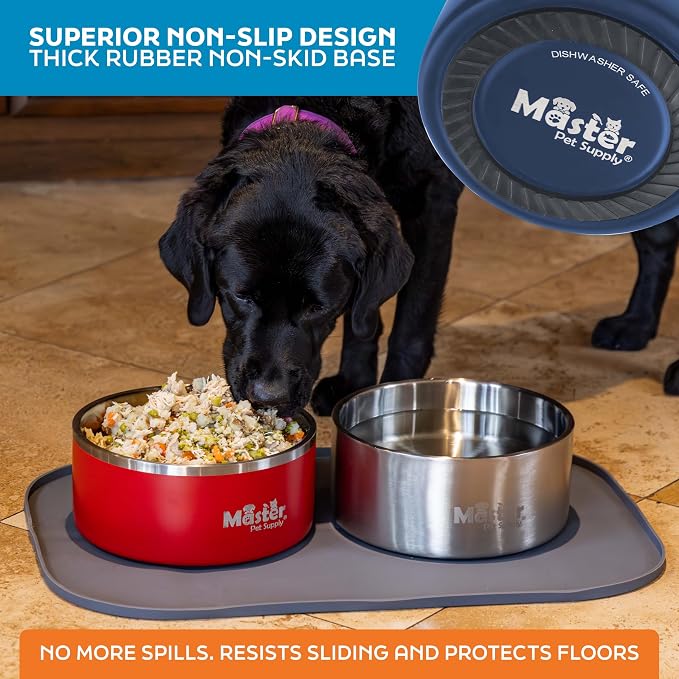 Master Pet Supply Stainless Steel Dog Bowls - 128 oz, Heavy Duty - Navy Blue, Double Wall Extra-Thick Insulated, Non-Slip Pet Water Bowl for Dogs, Cats & Pets, Anti Rust Metal, Dish Washer Safe
