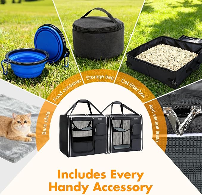 Lekereise Extra Large Cat Carrier Soft Sided, 37" x 18" x 18", Large cat Travel Carrier for 2 Cats with Zipper Locks for Moving Across The Country, Foldable for Storage, Black