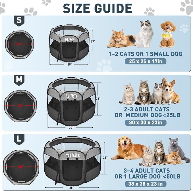 Portable Pet Playpen for Medium Dogs & Cats, Foldable Puppy Safety Pen with Removable Zipper Top, Breathable Mesh Dog Delivery Room, Indoor Isolation Cage for Pets (Light Grey, Medium)
