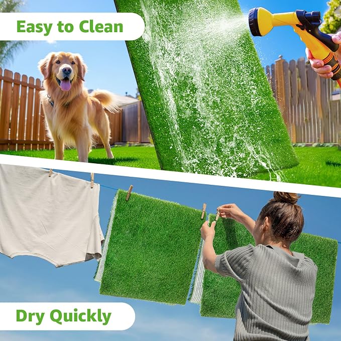 2 Pack Artificial Dog Grass Pee Pad 26" x 17", Indoor Potty Training Turf | Easy to Clean, with Drainage, Reusable, Realistic, Fake Grass Mat, for Apartment, Balcony, Outddor Use