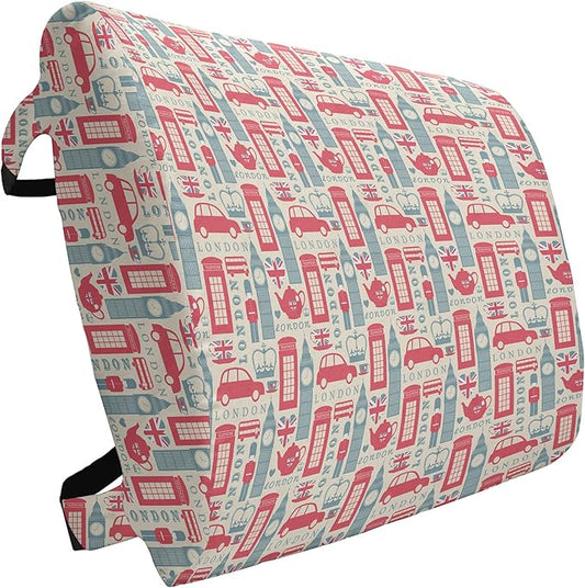 Ambesonne London Lumbar Back Support Pillow, Popular British Culture Elements Retro Colors Flag Patterned Hearts, High Density Foam for Office Chairs Car Seats, 14" x 13", Coral Bluegrey