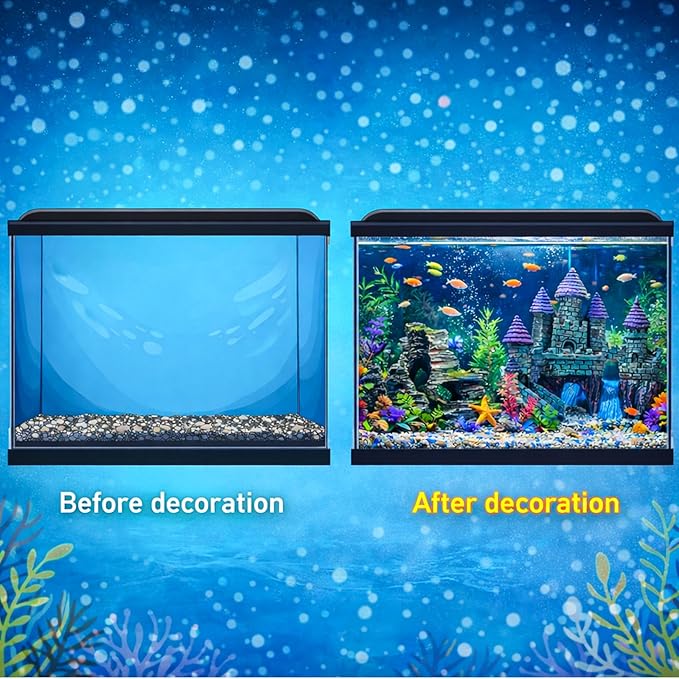 Mechpia 13 Pieces Aquarium Decorations Kit, Fish Tank Decorations Set Small Resin Castle and Rockery Betta Fish Cave Hideout Coral Artificial Plastic Plants Ornament Accessories
