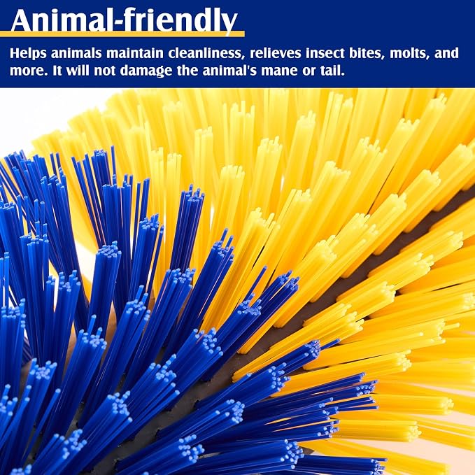 3 Pack Livestock Scratching Brush, Yellow and Blue | Animal Scratcher, Itch Relief Grooming, Horse Goat Cow Scratcher, Fence Post Mounting, Durable Bristles, Farm Livestock Care