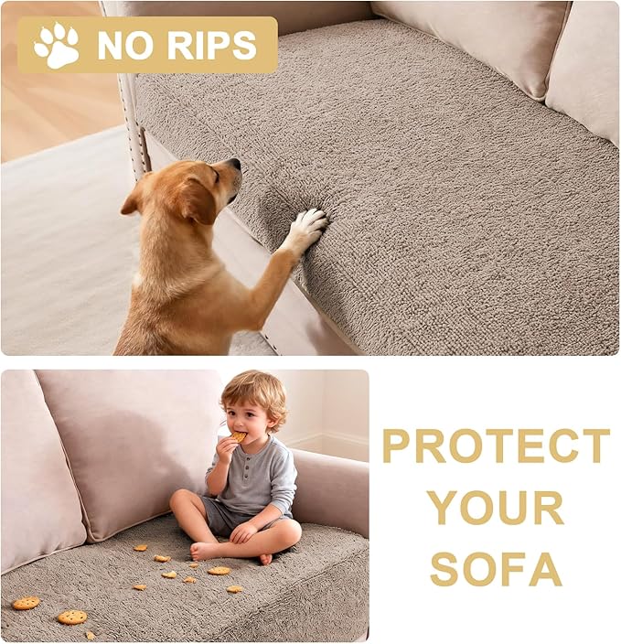 H.VERSAILTEX Non Slip Pet Couch Cover Chenille Dog Bed Protector Thick Soft Sofa Slipcover Pet Friendly Washable Couch Cushion Covers for Pets (68" x 82", Taupe)
