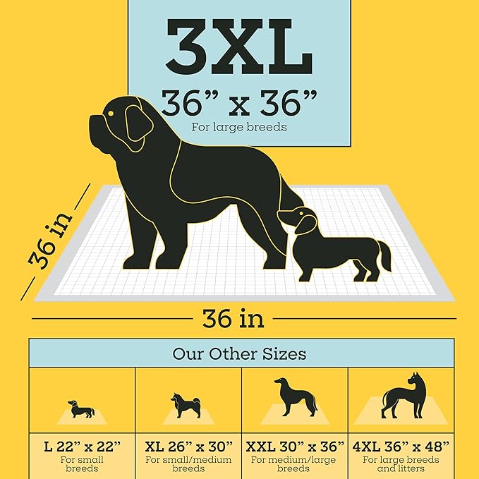 Pet Life Unlimited Heavy Duty 3XL Puppy Pads for Dogs, Potty Training Pee Pads, 26 Count, 36" x 36", Leak-Proof, Super Absorbent, Quick-Dry, Odor Control Clover Leaf Scent, Made in USA