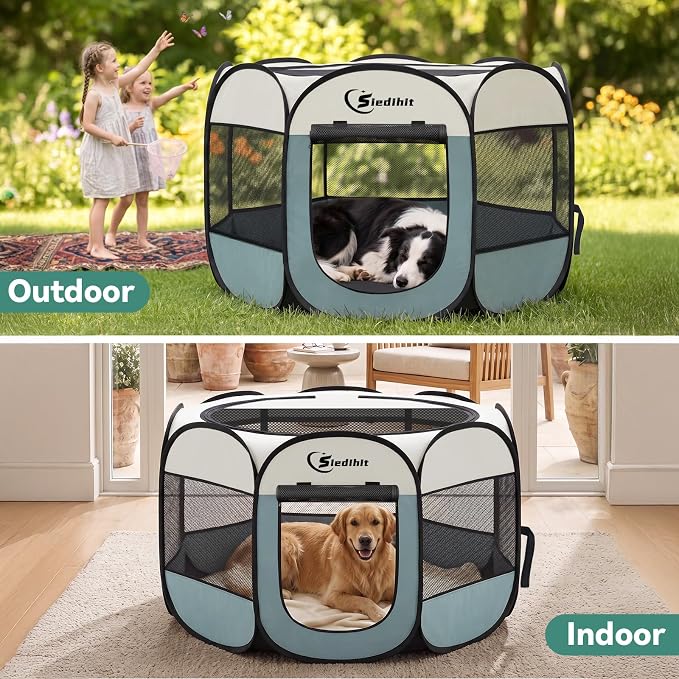 Sieidihit Dog Cat Pet Playpen Puppy Crate Cage Indoor Outdoor, Large Grey | Pet Nursing Enclosure Camping Rest Zone for Recovering Pets New Pet Quarantine Room Portable Pop Up Easy Set up lightweight