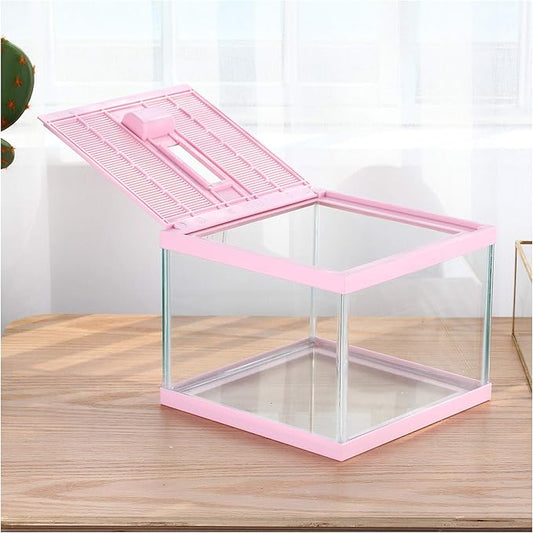 crapelles Reptile Tank Color Pink Spider Terrarium Container Tarantula Box Cage Gecko Habitat Insect Enclosure Frog Carrier Tortoise Snail Container Fish Bowl Hermit Crab House Cricket Breeding Box