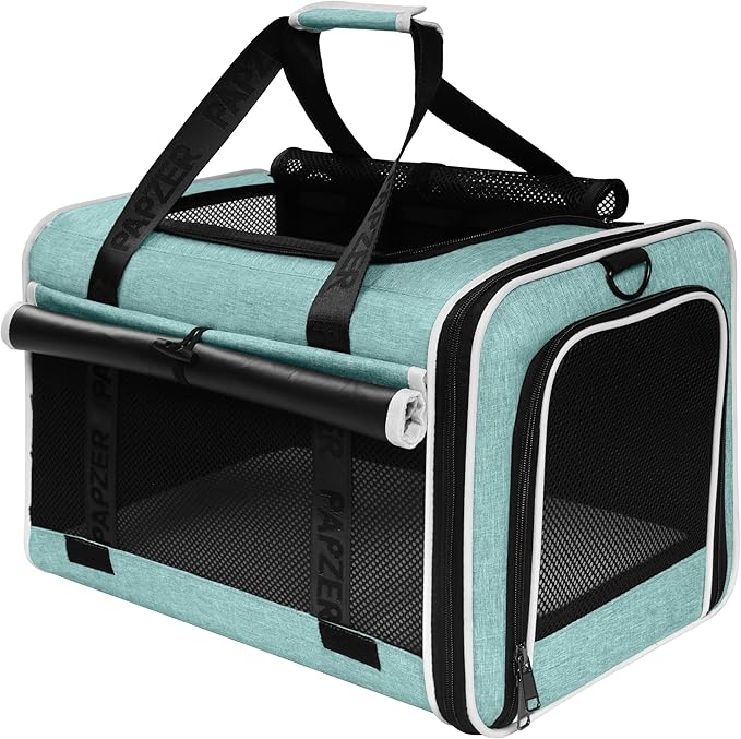 Cat Carrier for Travel, Soft-Sided, Top Loading, Privacy Curtain, to 20 lbs | Medium Pet Carry Bag Anxious Cat, Vet Visits Car Transport, Luggage Sleeve Suitcase Attachable Small Puppy Crate Kennel Teal