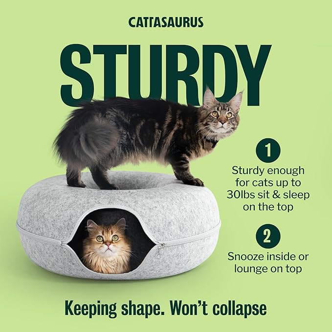 Peekaboo Cat Cave Donut for Multiple & Large Cats up to 30-45 lbs, 3-in-1 Self Warming Cat Bed, Tunnel & Scratcher for Indoor Cats, Washable & Detachable Small Dog Bed (Light Gray, Jumbo)