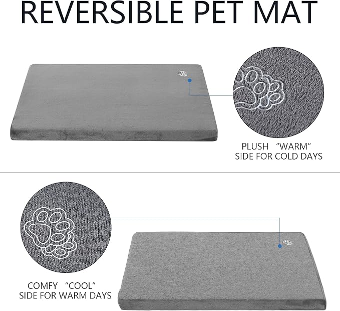 EMPSIGN Dog Bed Mat Crate Pad Mattress, Ultra Soft Pet Kennel, Grey, Small | Reversible(Cool & Warm), Waterproof Linings, Removable Machine Washable Cover, for 24" Dog Crate, Firm Support