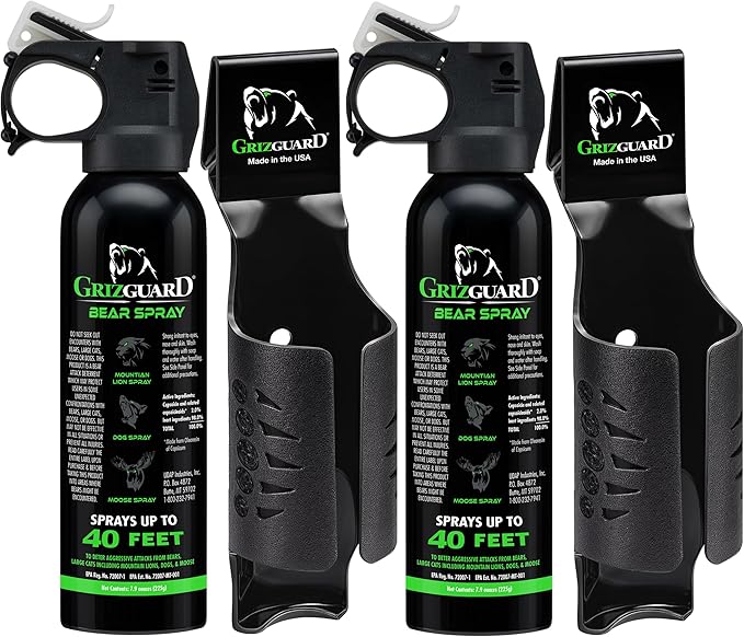 Bear Spray W/Holster 40 ft Range, Maximum Strength, EPA-Registered Spray for Bears, Mountain Lions, Coyotes, Dogs, & Moose, Outdoor Hiking & Camping Protection, Glow Safety, 7.9 oz 2 Pack