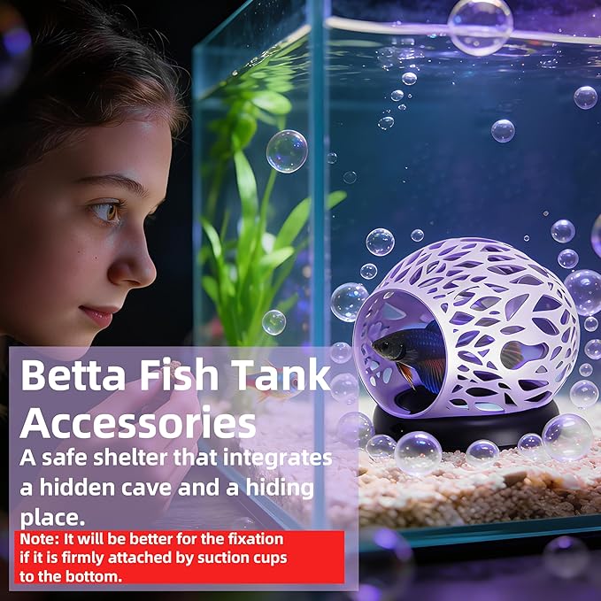 Floating Betta Hideout Cave & Shrimp Cave | Aquarium Floating Betta Skin | Shrimp Feeder | Multi-Function Resting Hideout Hammock & Small Fish Feeding Ring | Aquarium Decor Accessory (Purple