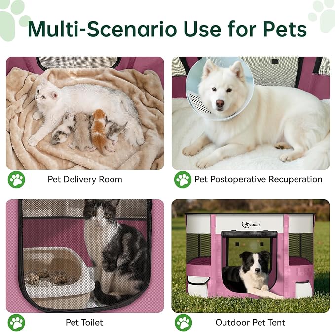 Siedihit Dog Playpen, Cat Pet Puppy Crate, Portable Playpens Indoor Outdoor (Pink, Large)