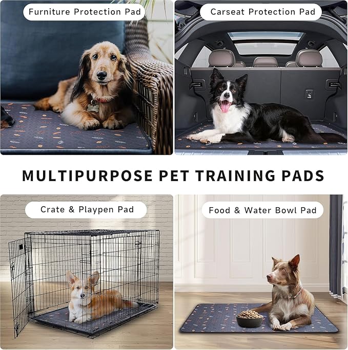 Sunheir Washable Pee Pads for Dogs Large 24" x 72" 2-Pack Reusable Puppy Pads Pet Training Pads, Absorb Dog Mats, Whelping Pad, Non-Slip Protects Against Urine Leakage, Runner Rug (Leaves - Sky Blue)
