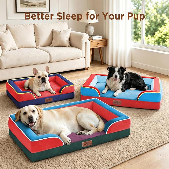 Comfort Expression Orthopedic Dog Bed for Extra Large Dogs with Bolster | Waterproof Dog Couch Bed with Washable Cover & Non-Slip Bottom, Supportive Egg Crate Foam XL Pet Bed, 42x30 Inch