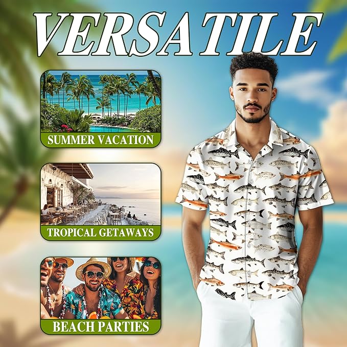 Fishing Crappie Hawaiian Shirt for Men, Button Down Summer Beach Short Sleeve, Fishing Lover Gifts, Sizes S-5XL