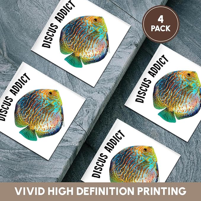 3dRose Discus Fish Addict Funny Aquarium Design Set of 4 Ceramic Tile Coasters