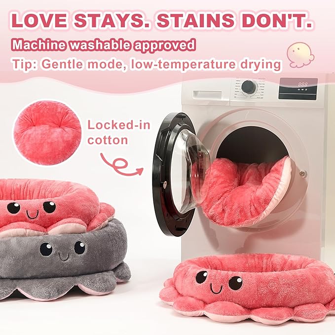 Cute Calming Dog Beds Clearance for Large and Extra Dogs, Anxiety Bolster Dog Bed with Octopus Shape, Pink, Red, XL, Boho, Round Pet Bed Cat with Removable Cushion
