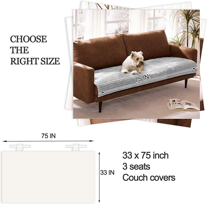 Dual Non-Slip Couch Cover for Dogs Waterproof, Fuzzy Soft Pet Couch Covers for Sofa 3 Cushion, Pet Friendly Soft Dog Bed Covers Sofa Cover Washable (Seagull Gray, 33" x 75" 1 Pack)