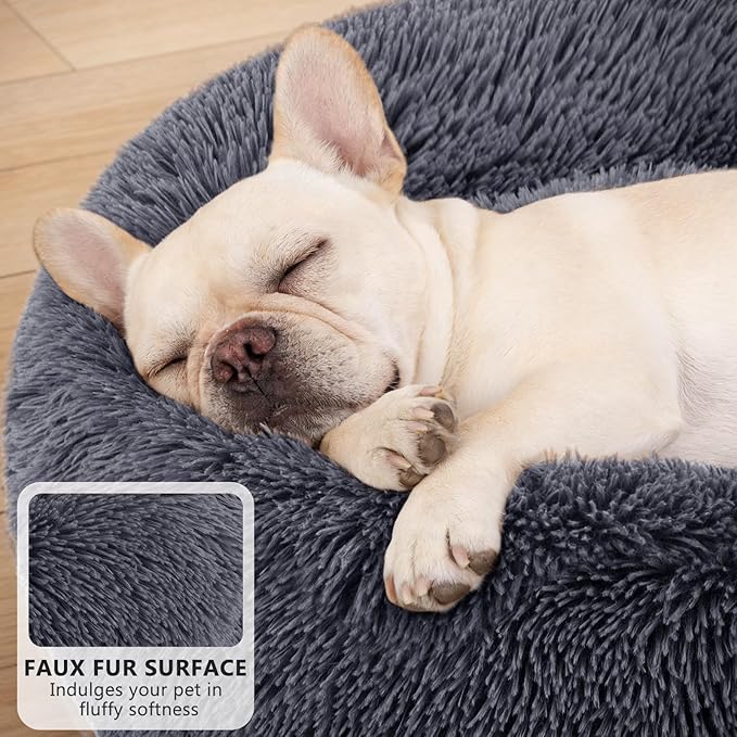 MIXJOY Orthopedic Dog Bed Comfortable Donut Cuddler Round Pet Beds Ultra Soft Washable Dog and Cat Cushion (20''/23''/27''/30'') (27'', Grey-Blue)