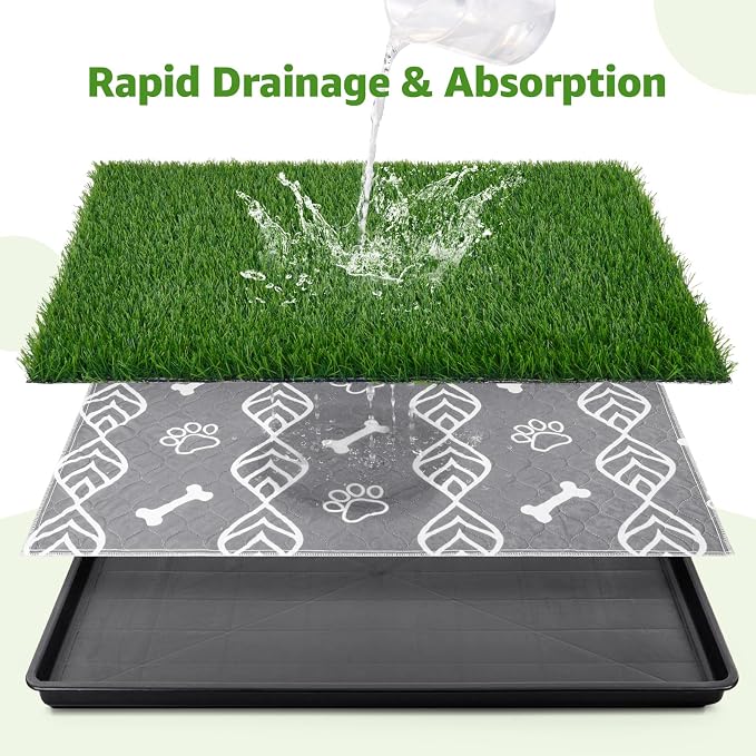 LOOBANI Large Dog Grass Pad with Tray - 47.6x29.2in for Balcony Apartment | Dog Potty with 2 Artificial Grass & 2 Washable Pee Pads for Replacement, Quick-Absorbency, Easy to Clean, Indoor/Outdoor Use