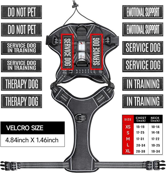 Service Dog Tactical Vest Harness and Leash Set Medium Sized Dog Emotional Support- Tactical Dog Harness Training Collar with Name (Black, M)