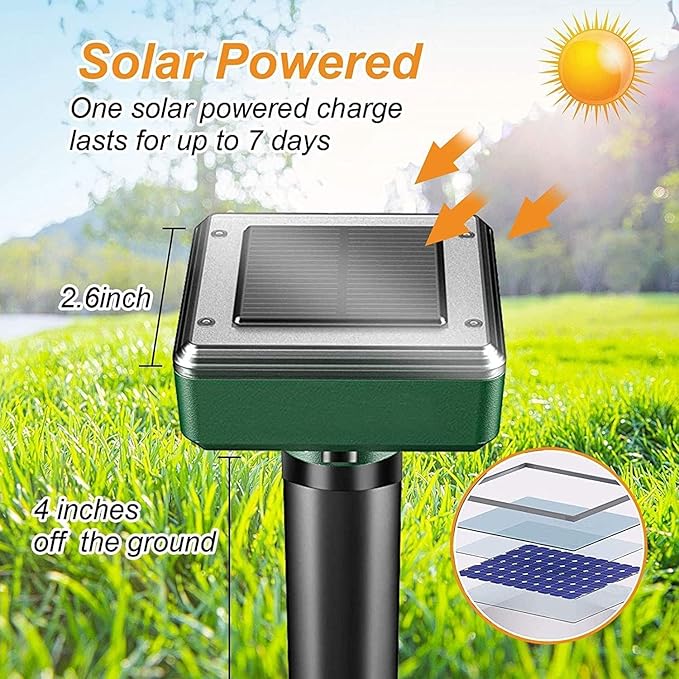 8 Pack Mole Repellent Solar Powered Sonic Mole Deterrent Spikes, Snake Gopher Vole Repellent for Lawn Garden & Yard Gopher Deterrent, Groundhog Repeller