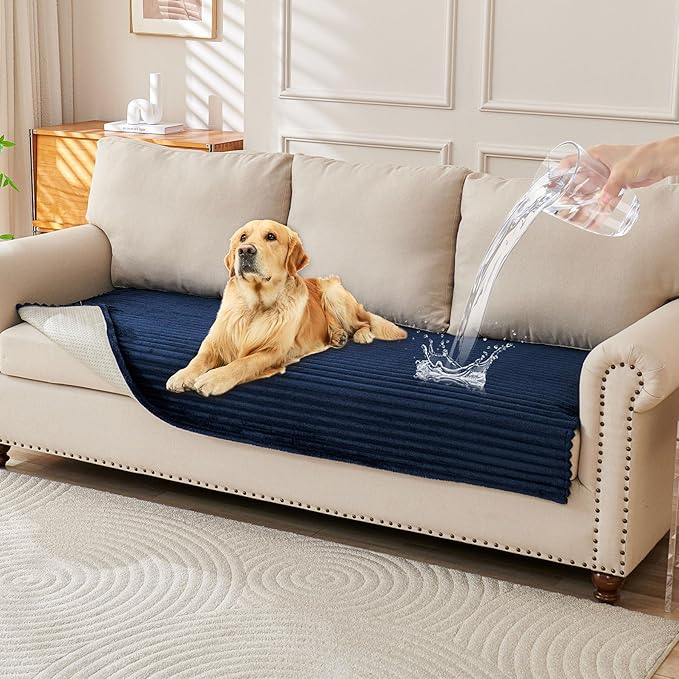 HAOMAIJIA Waterproof Couch Cover for Dogs Washable,Faux Fur Pet Couch Covers for Sofa,Soft Dog Bed Cover Non-Slip Couch Covers for 3 Cushion Couch Sofa Pet Friendly (Navy Blue, 23" x 23" 2 Pack)