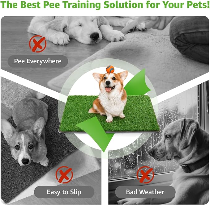 Grass Pad with Tray 24.5x39, Dog Litter Box for Patio Balcony Apartment | Floral，Grass Mat with Pad, Artificial Turf Grass, Puppy Indoor Outddor Potty Training, Washable Reusable, Leakproof, Pee On