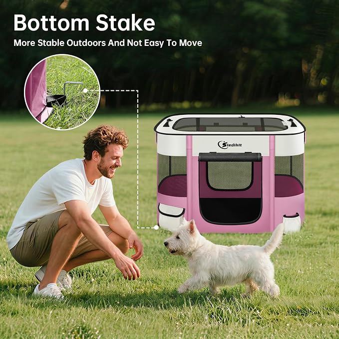 Siedihit Dog Playpen, Cat Pet Puppy Crate, Portable Playpens Indoor Outdoor (Pink, Small)