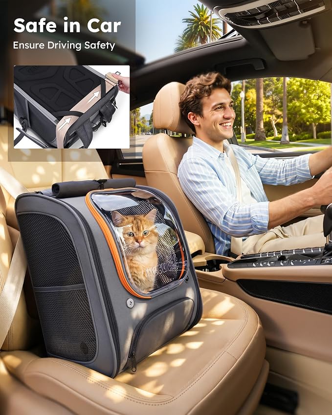 Pecute Cat Backpack Carrier,Large Space Cat Bubble Backpack,Ergonomic,Gray | Upgraded Transparent Window Offers Greater Transparency,More Wear-Resistant,Sunshade curtain,Folding bowl,Ventilated