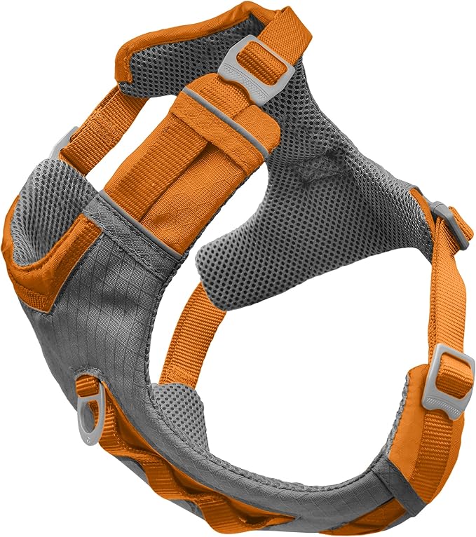 Kurgo Journey Air Dog Harness, Orange, Small | Padded Chest, Ripstop Outer & Breathable Mesh, Back Assist Handle, Rust-Free Aluminum Hardware, Reflective Trim