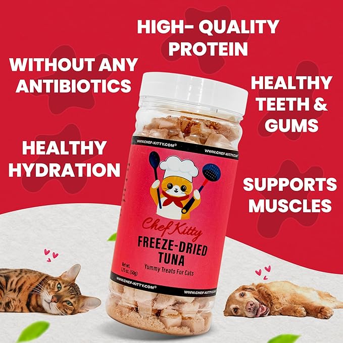 Tuna Cat Treats, 100% Wild Caught | Freeze Dried Dog Treats, High Protein | Grain-free, Single Ingredient Cat & Dog Food Toppers | No Additives or Preservatives | Inspected & Tested in USA | 1.7 oz