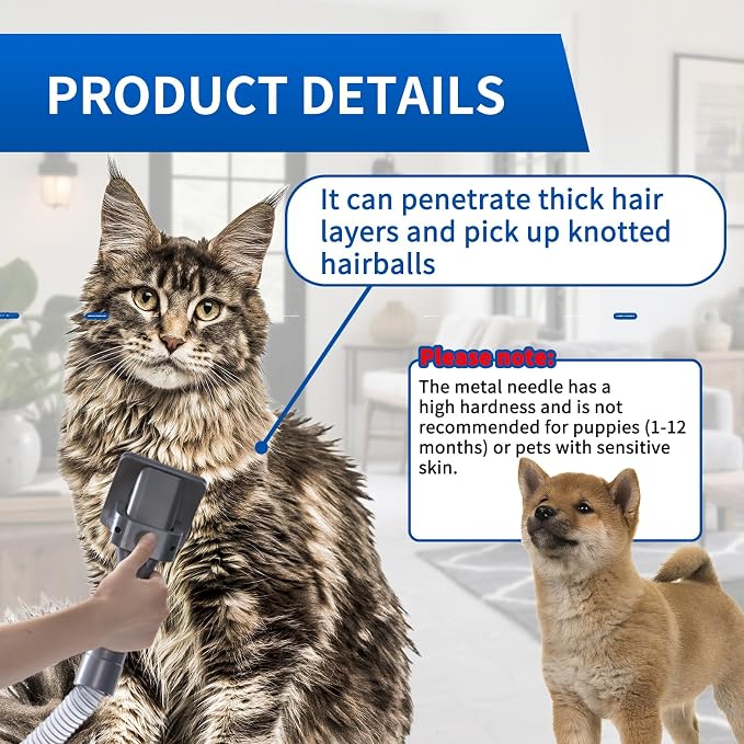 Pet Grooming Kit Compatible with Dyson V7 V8 V10 V11 V15 Vacuum Cleaner | Flexible Extension Hose Mattress Tool Stiff Brush Soft Bristle and Flexible Crevice Tool for Home Cleaning