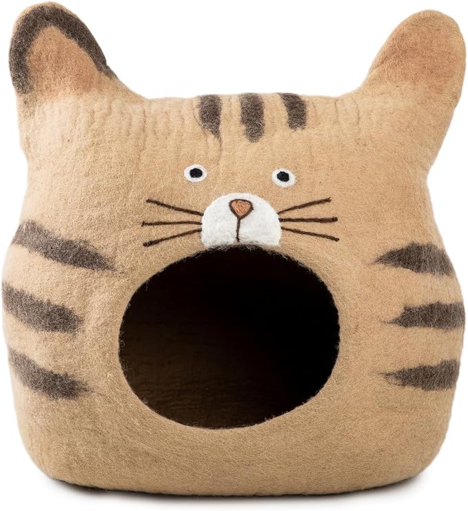 Luxurious Merino Wool Cat Cave - Foldable Hideaway Pod for Indoor Cats - Premium Felt Kitten Pet Enclosure - Covered Cat House for Ultimate Cozy Comfort by Woolygon (Face)