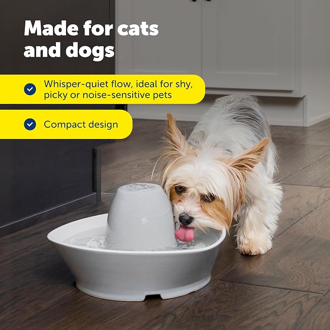 PetSafe Creekside Ceramic Pet Fountain, 60 Oz, 4-Pack Carbon Filters | 60 Oz Capacity, Whisper-Quiet Flow, Includes Carbon Filters, Top-Rack Dishwasher Safe