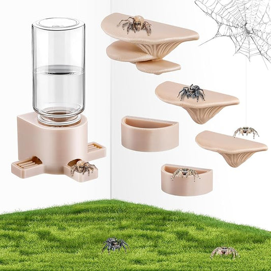 6 Pcs Jumping Spider Accessories, Mushroom Ledges & Feeding Dish and Water Dispenser, Magnets Jumping Spider Enclosure/Habitat Decor for Small Animals, Geckos, Tarantulas