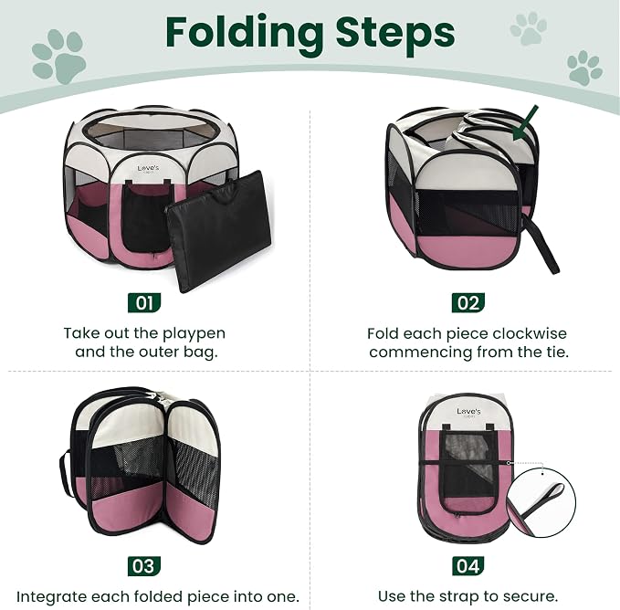 Love's cabin Pet Puppy Dog Playpen, Small Dog Tent Crates Cage Indoor/Outdoor, Portable Playpen for Cat, Foldable Pop Up Dog Kennel Playpen with Carring Case, Removable Zipper Top, Light Pink