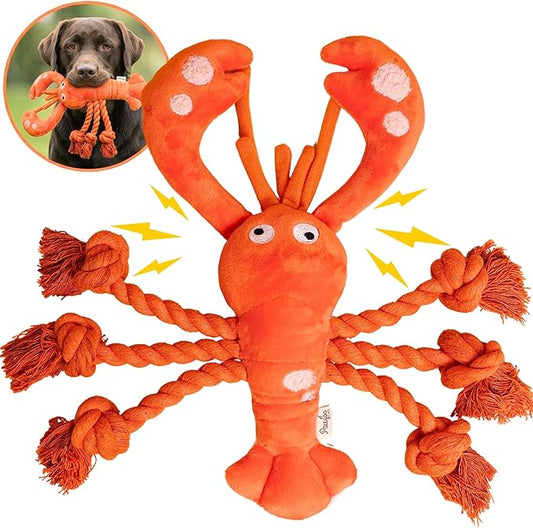 Large Squeaky Dog Toys, Tough Plush Lobster with Rope Tug of War for Puppy, Small, Medium, Large Dogs, Interactive Stuffed Chew Toy to Keep Them Busy