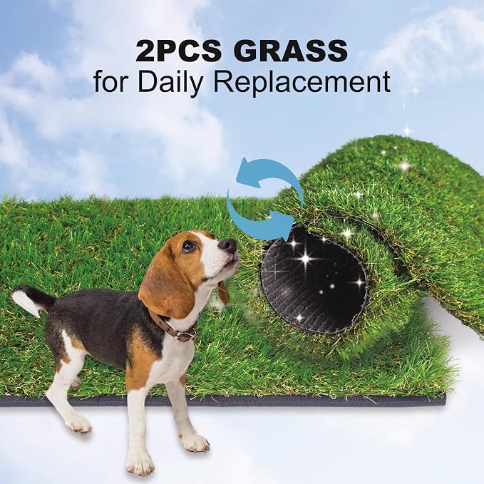 HQ4US 4LEGS Dog Grass Pad with Tray, Dog Litter Box with Artificial Grass | Large Grass Pee Pads for Indoor Dogs Potty Tray with Grate, Turf Grass Hemmed Edge, Realistic, Less Stink Toilet for Balcony