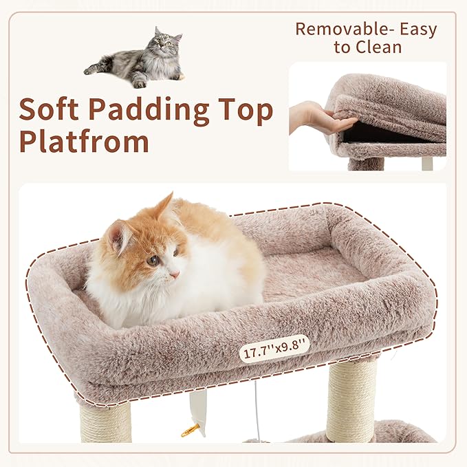 Gitelsnour Cat Tree for Indoor Cats, 55.1 inch Cat Tower with 7 Sisal Scratching Posts, Multi-Level Cat Condo wit Large Play Platform Furry Ball, Cat Cave, 2 Padded Perches, Basket, Mushroom GCT013MU