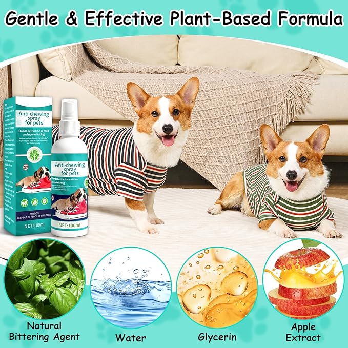 No Chew Spray for Dogs -Bitter Apple Spray for Dogs to Stop Chewing Licking of Furniture, Shoes, Bandages, Dog Training & Behavior Aids Spray, Indoor Outdoor