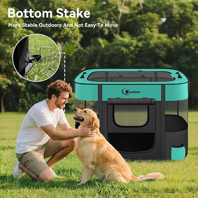Siedihit Dog Playpen, Cat Pet Puppy Crate, Portable Playpens Indoor Outdoor (Green, Large)