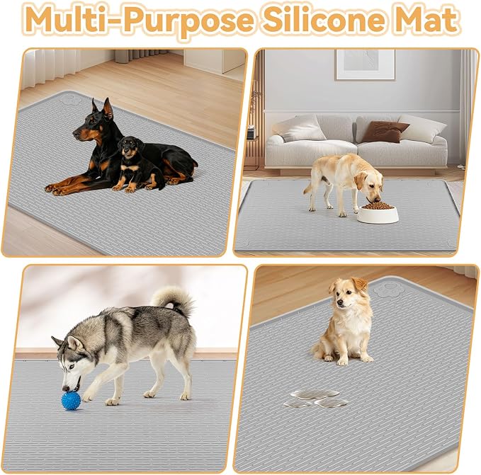 57" x40" Reusable Training Pads for Dogs Extra Large | Silicone Dogs Mats Non-Slip Dog Training Pads Dog Pee Pad for Potty Training Floor Protector (Light Grey)