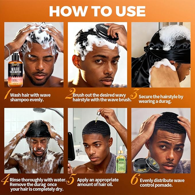 360 Wave Kit for Men Grooming Kit for 360 Waves - 3 Wave Brushes, Soft, Medium & Hard - Satin Durag, Hand Mirror, Hair Comb, Hair Brush Cleaner, Wave Pomade & Shampoo & Rosemary Oil - Best Gift Set