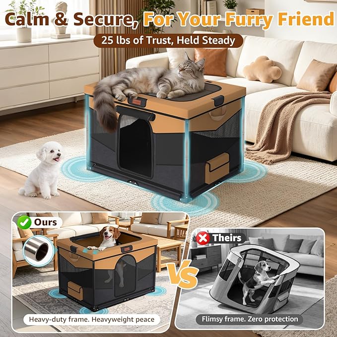 LOOBANI Dog Playpen for Small Dogs, 32"x24"x22", Foldable & Portable, Brown | Pet Playpen, with Removable Washable 690D Fabric Cover, Sturdy Frame Cat Playpen for Indoor, Dog Crate for Small Animals